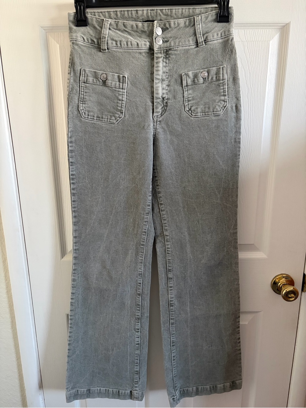 Forever 21 Green Corduroy Flare Jeans with Front Patch Pockets